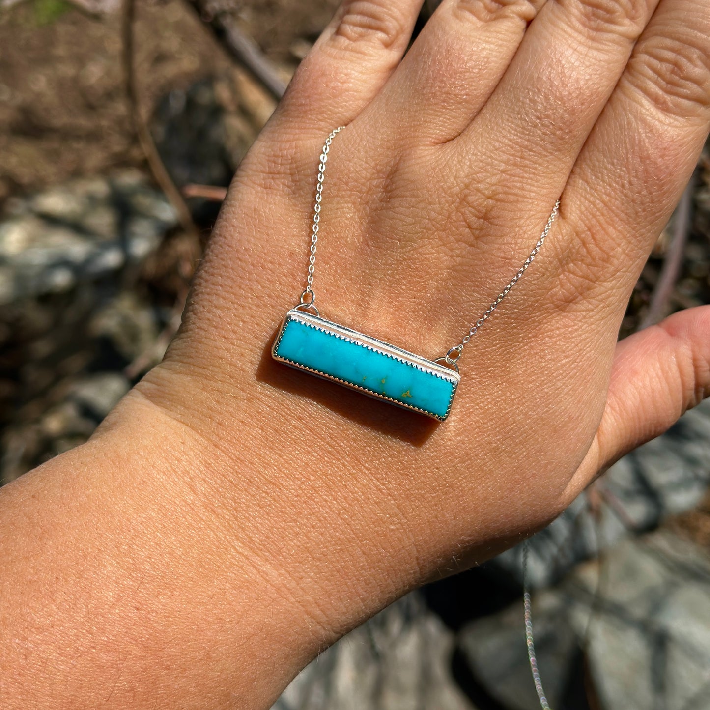 91. Turquoise Bar Pendant on 18” Sterling Silver Chain