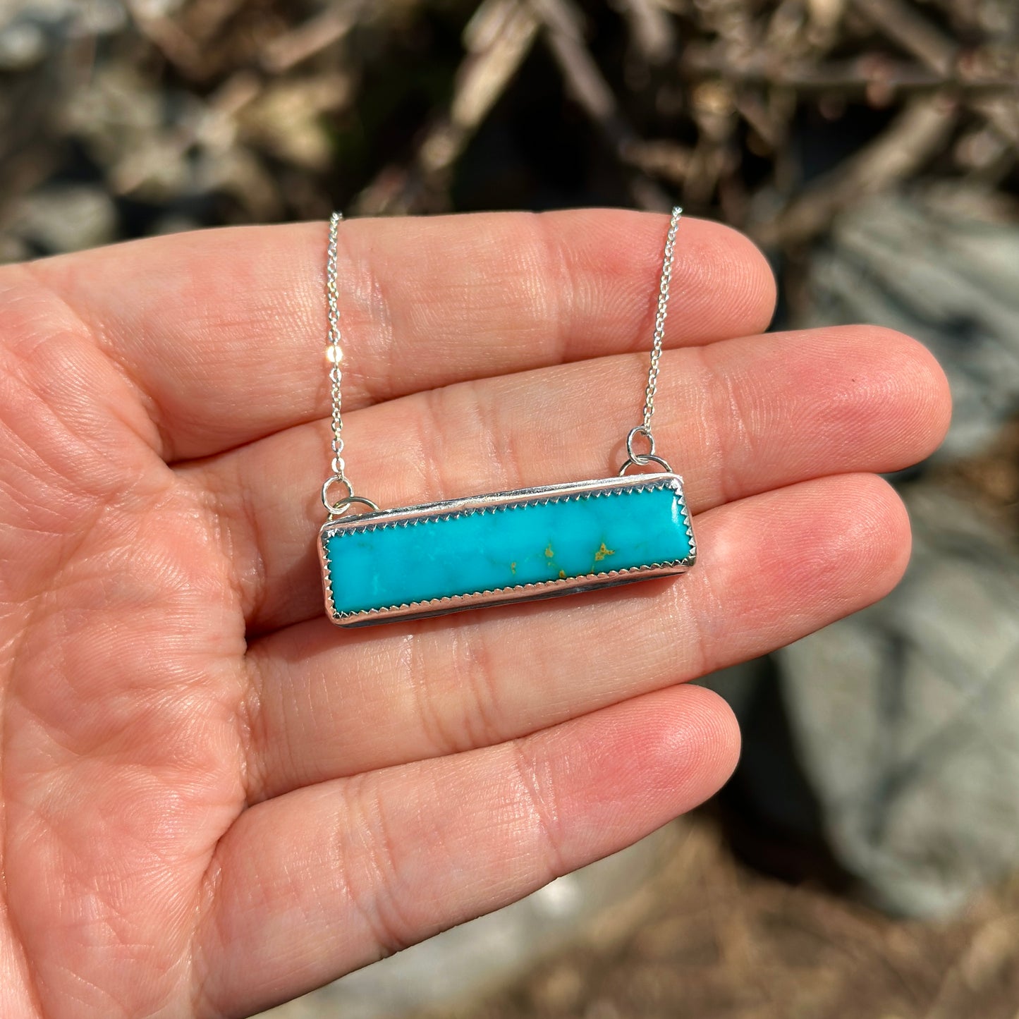 91. Turquoise Bar Pendant on 18” Sterling Silver Chain
