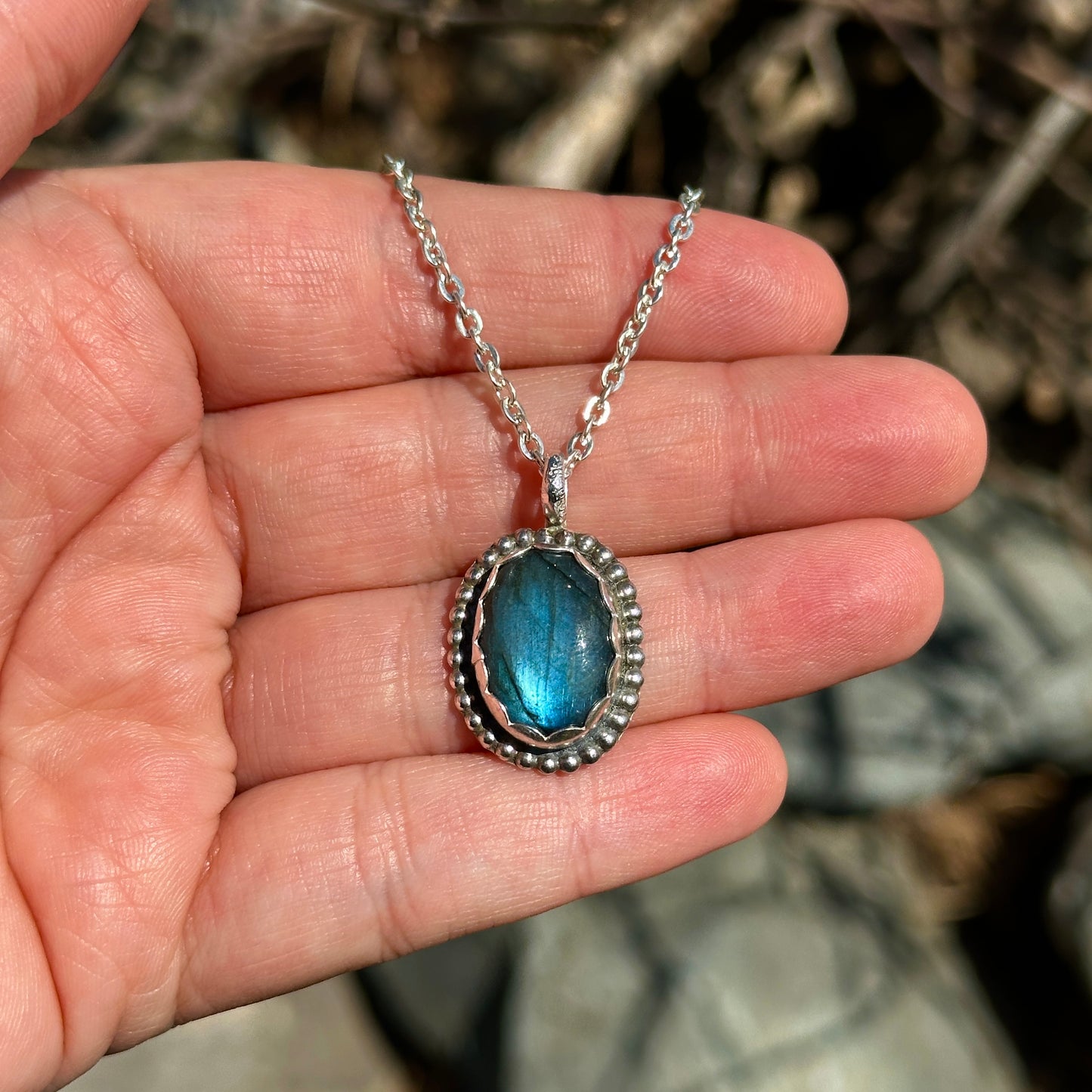 85. Labradorite Pendant on 18” Silver Plated Chain
