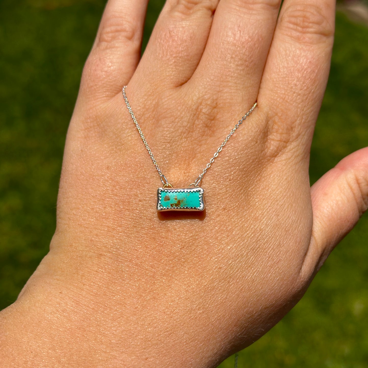 95. Turquoise Bar Pendant on 18” Sterling Silver Chain