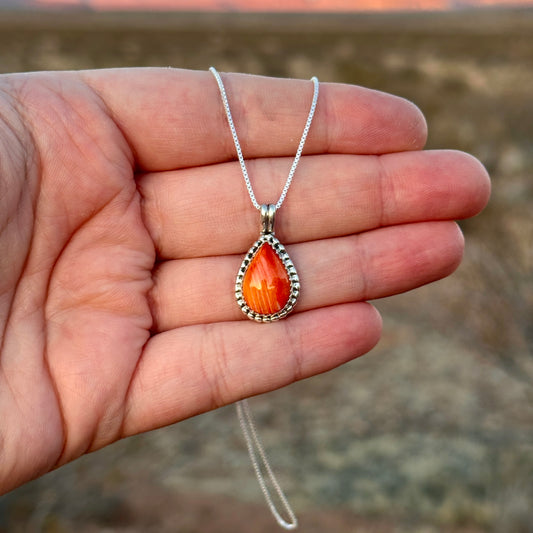 195. Spiny Oyster Shell Pendant on 18” Sterling Silver Chain