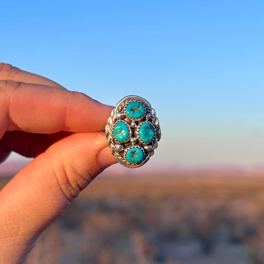 13. Size 7.5 Turquoise Cluster ring