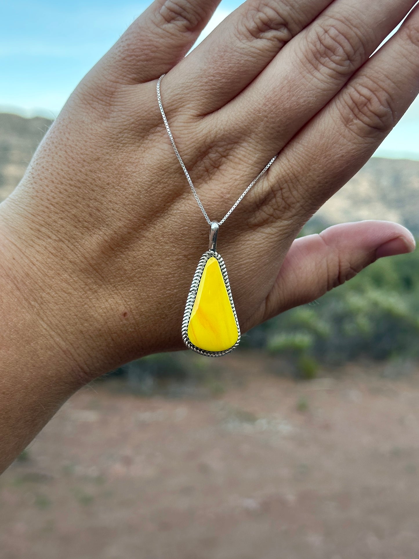 173. Rare Yellow Rosarita Pendant on 18” Sterling Silver Chain